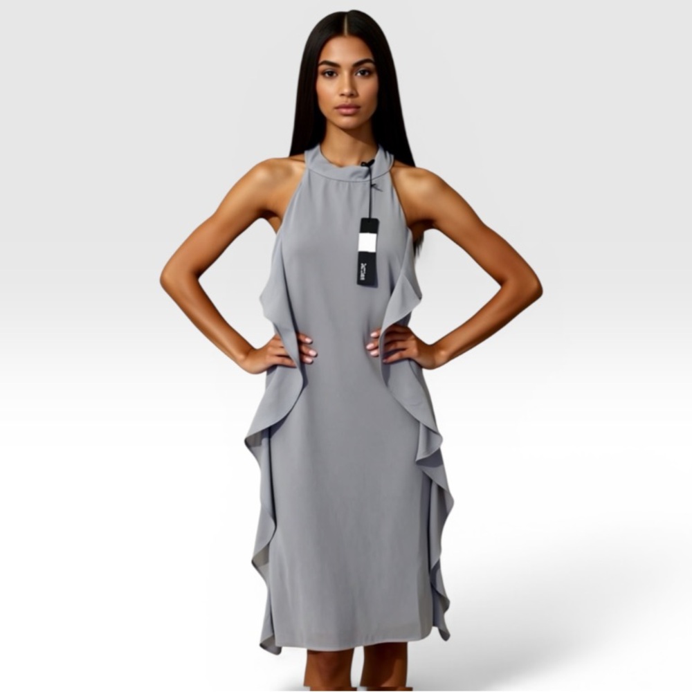 Trovata Slate Gray Halter Ruffle Midi Dress